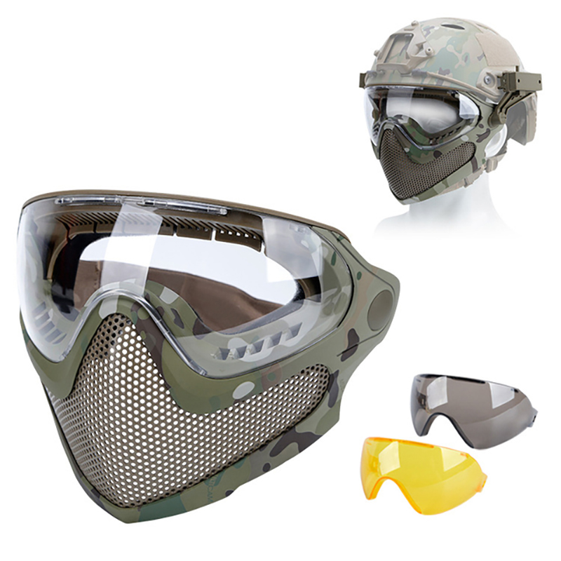 Camo Face Paint - 戦術的な保護マスク,通気性のある鋼メッシュの戦術的なタクティカルマスク,狩猟用ギア